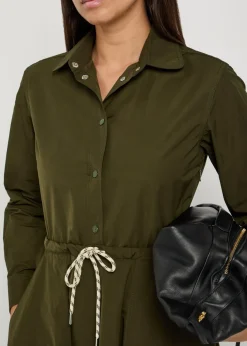 Drawstring poplin midi shirt dress