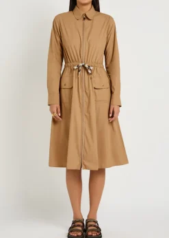 Drawstring poplin midi shirt dress
