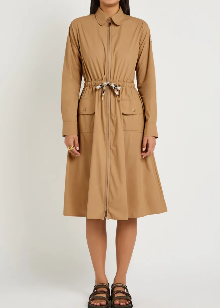 Drawstring poplin midi shirt dress