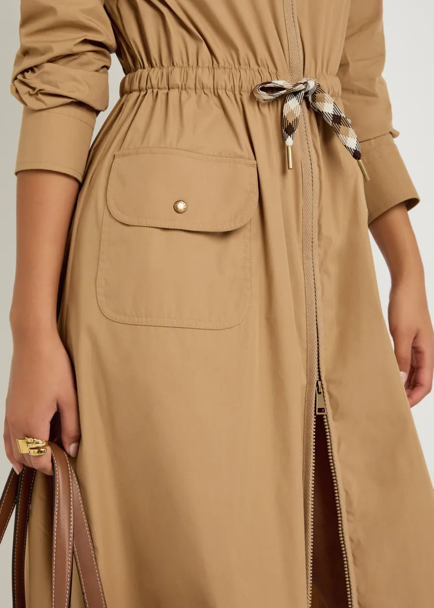 Drawstring poplin midi shirt dress