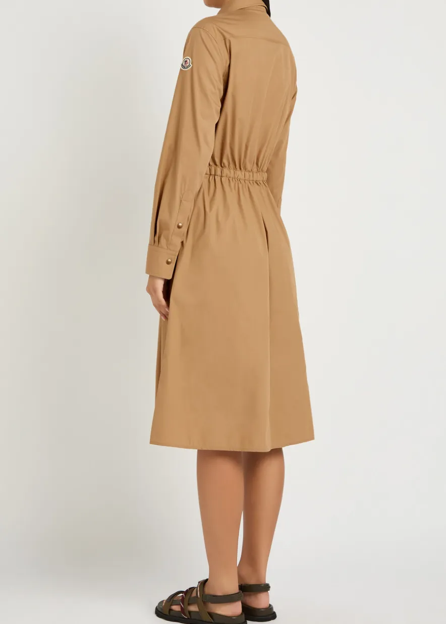 Drawstring poplin midi shirt dress