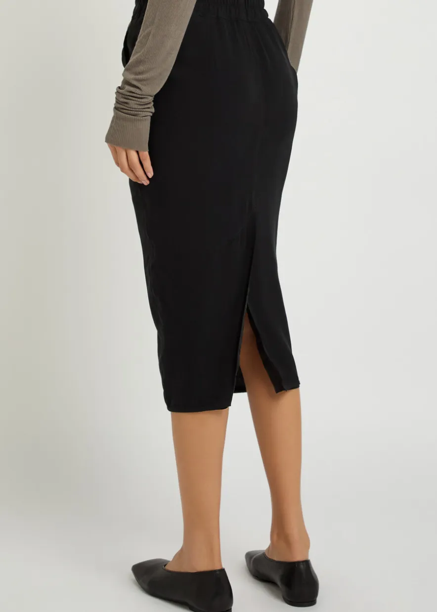 Drawstring silk-georgette midi skirt
