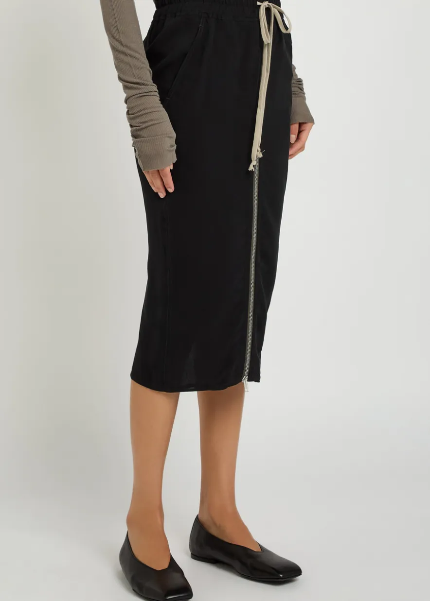 Drawstring silk-georgette midi skirt