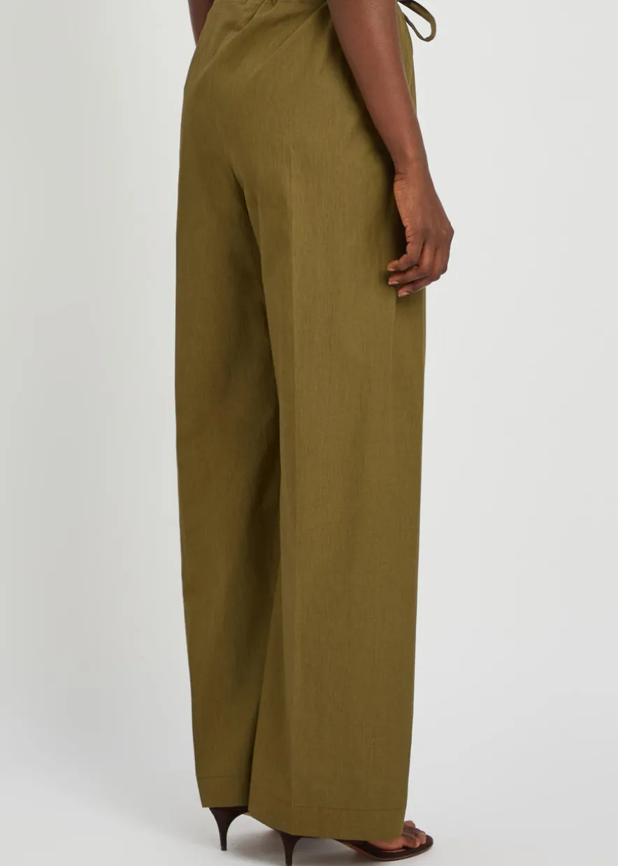 Drawstring straight-leg cotton-poplin trousers