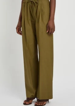 Drawstring straight-leg cotton-poplin trousers