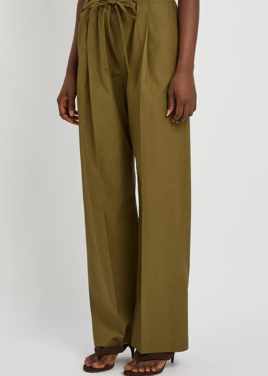 Drawstring straight-leg cotton-poplin trousers