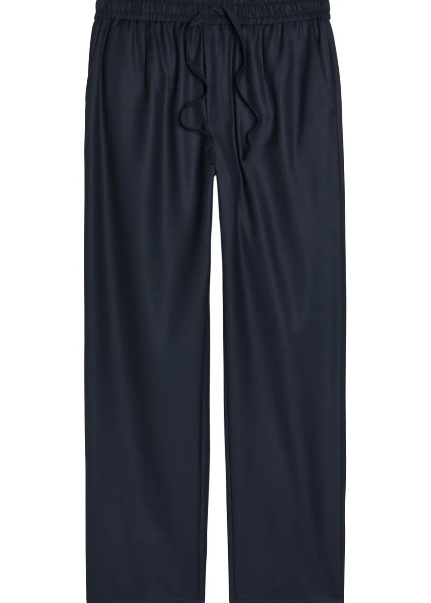 Drawstring straight-leg wool trousers