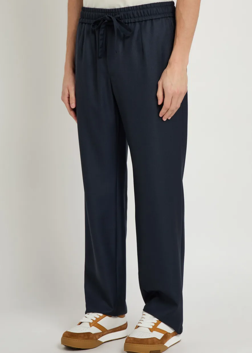 Drawstring straight-leg wool trousers