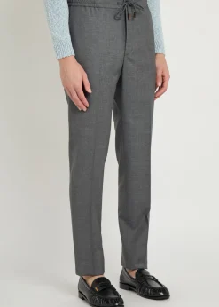 Drawstring tapered-leg wool trousers