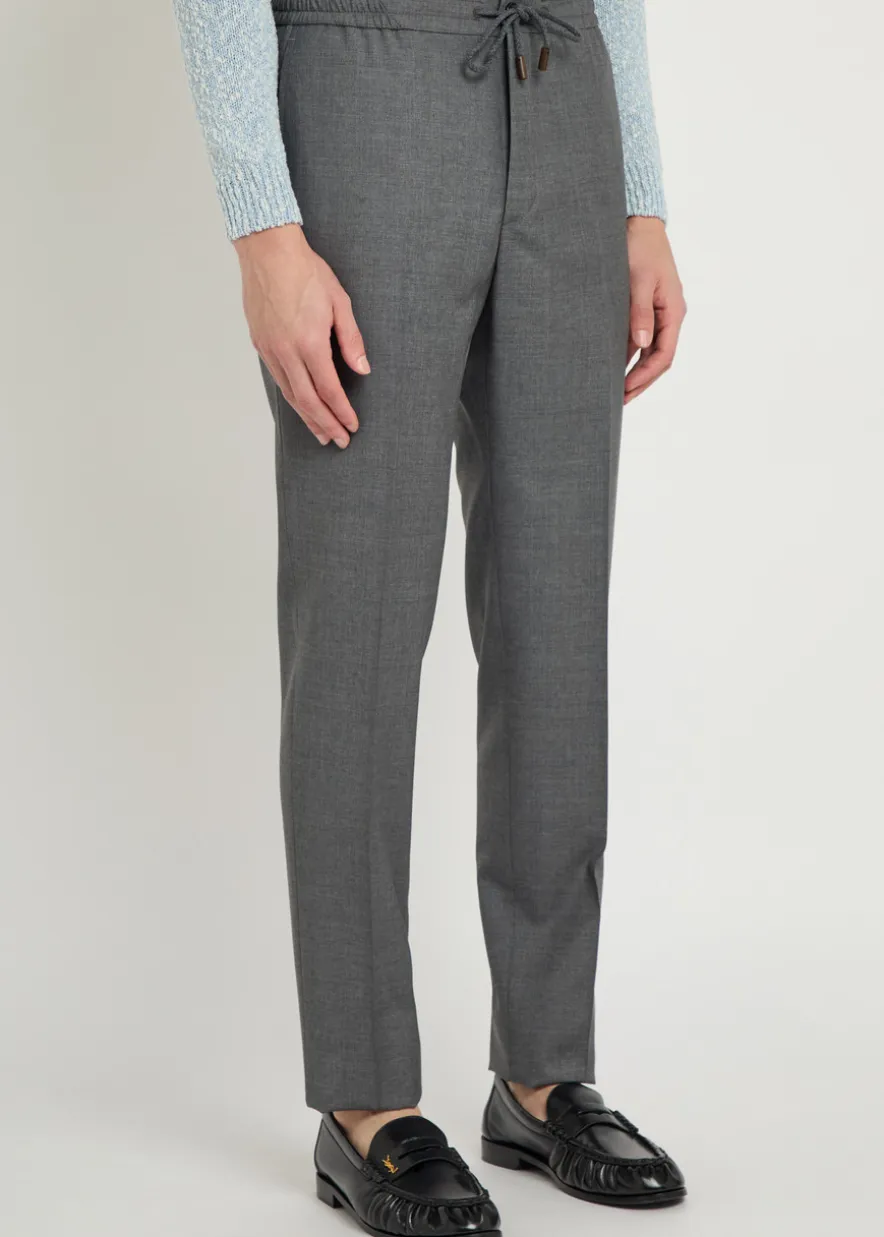 Drawstring tapered-leg wool trousers