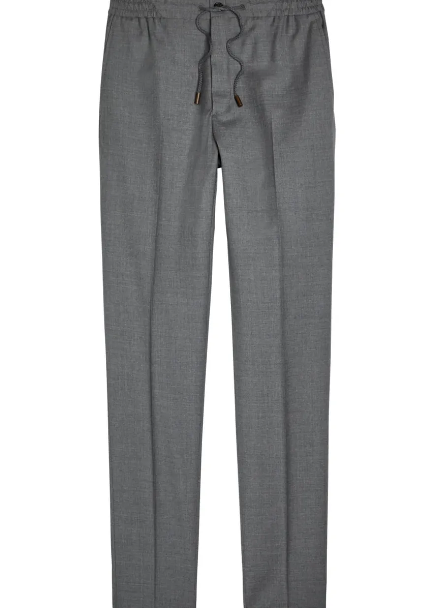 Drawstring tapered-leg wool trousers