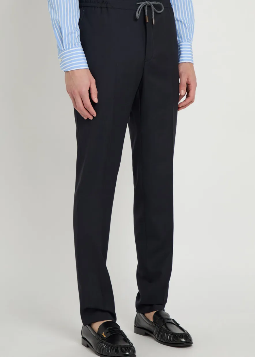 Drawstring tapered-leg wool trousers