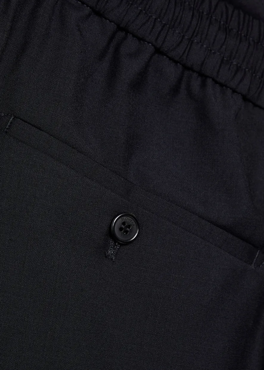 Drawstring tapered-leg wool trousers