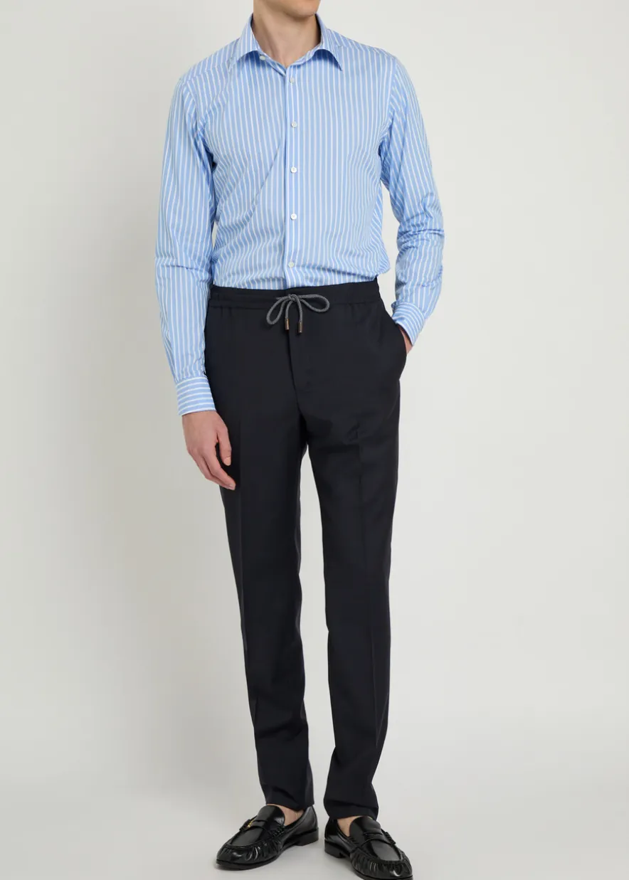 Drawstring tapered-leg wool trousers