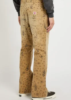 Dr. Woo printed straight-leg canvas trousers