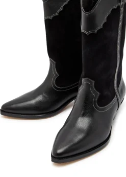 Duerto western panelled leather mid-calf boots