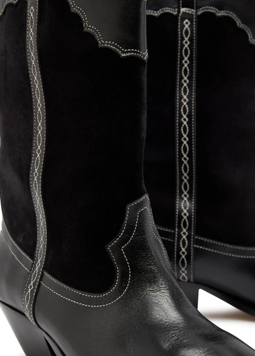 Duerto western panelled leather mid-calf boots