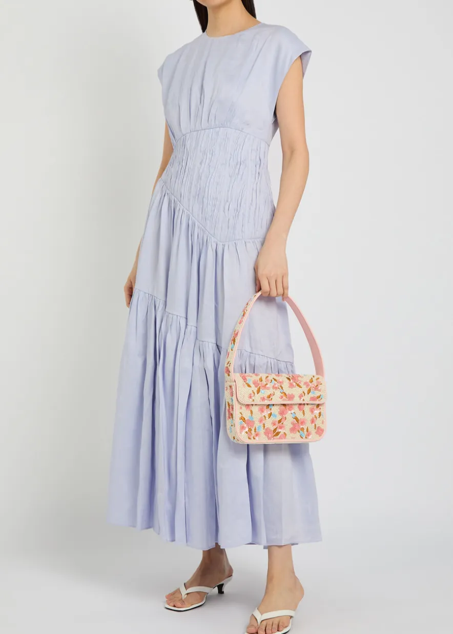 Ecliptica shirred linen-blend midi dress