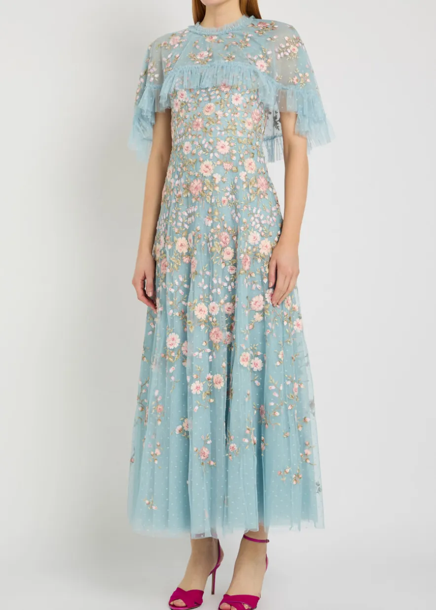 Eden Rose embroidered cape-effect tulle gown