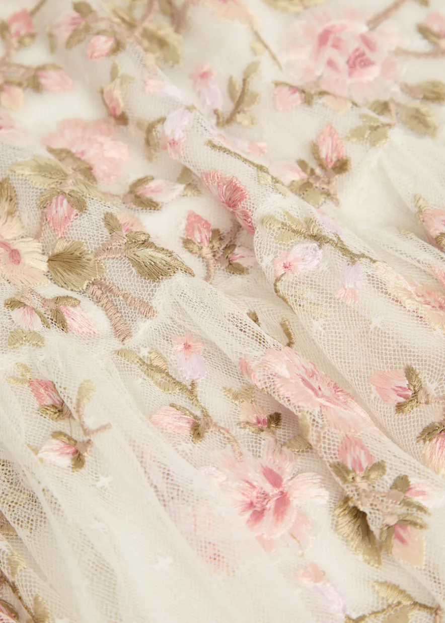 Eden Rose floral-embroidered tulle midi skirt