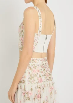 Eden Rose floral-embroidered tulle crop top