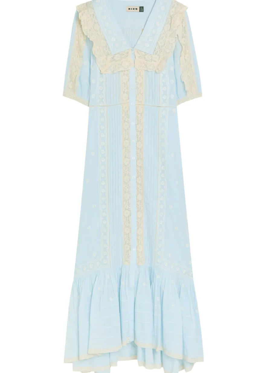 Edina lace-trim cotton midi dress