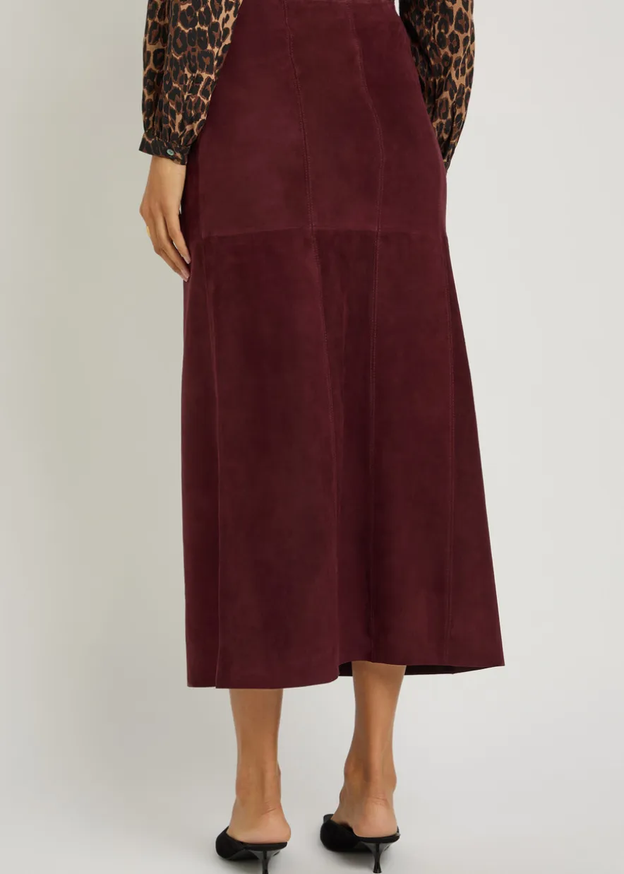 Edwina horsebit-embellished suede midi skirt