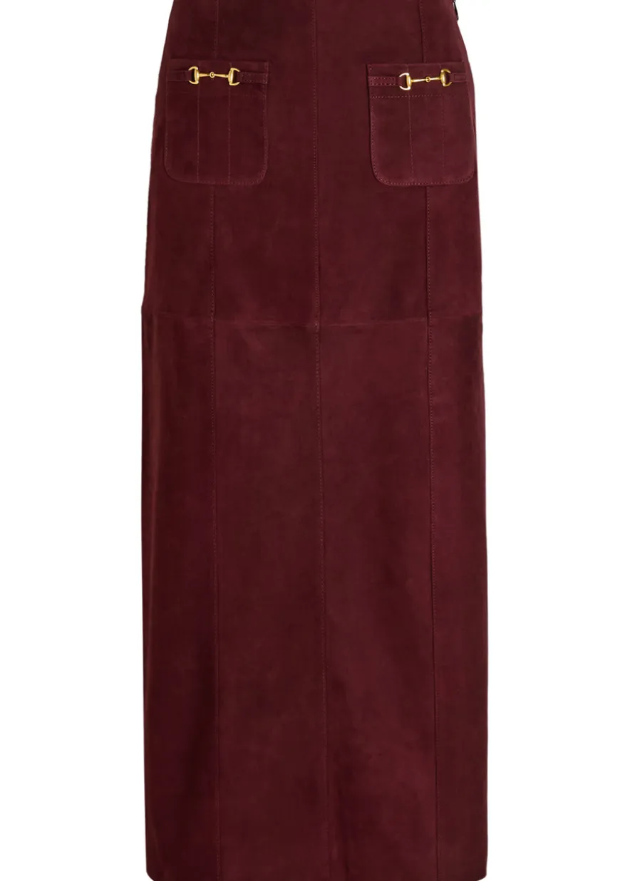 Edwina horsebit-embellished suede midi skirt