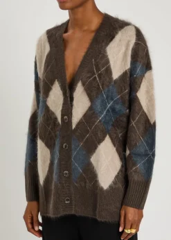 Elaria argyle brushed cashmere cardigan