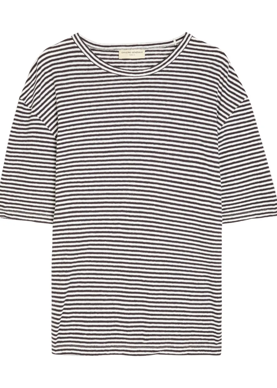 Elden striped cotton and linen-blend T-shirt