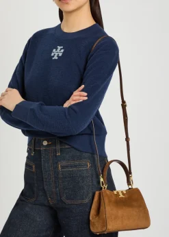 Eleanor mini T-logo suede top handle bag