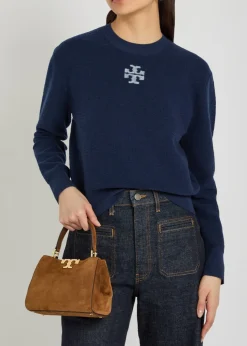 Eleanor mini T-logo suede top handle bag