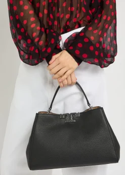 Eleanor T-logo grained leather top handle bag