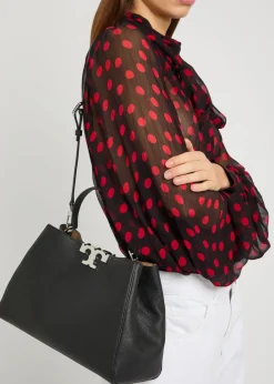 Eleanor T-logo grained leather top handle bag