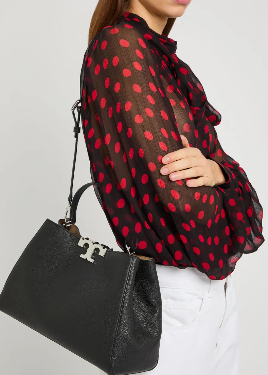 Eleanor T-logo grained leather top handle bag