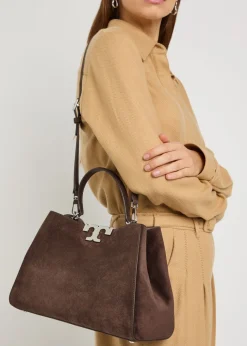 Eleanor T-logo suede top handle bag