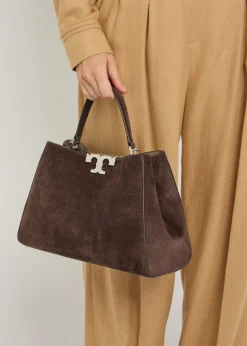 Eleanor T-logo suede top handle bag