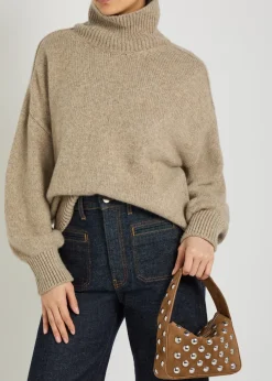 Elena small stud-embellished suede top handle bag