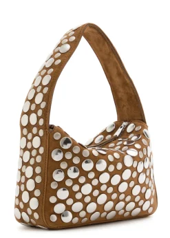 Elena small stud-embellished suede top handle bag