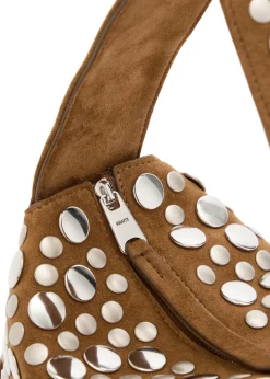 Elena small stud-embellished suede top handle bag
