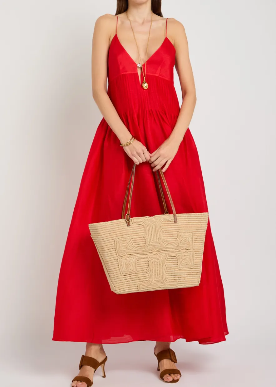 Ella large logo-embroidered raffia tote bag