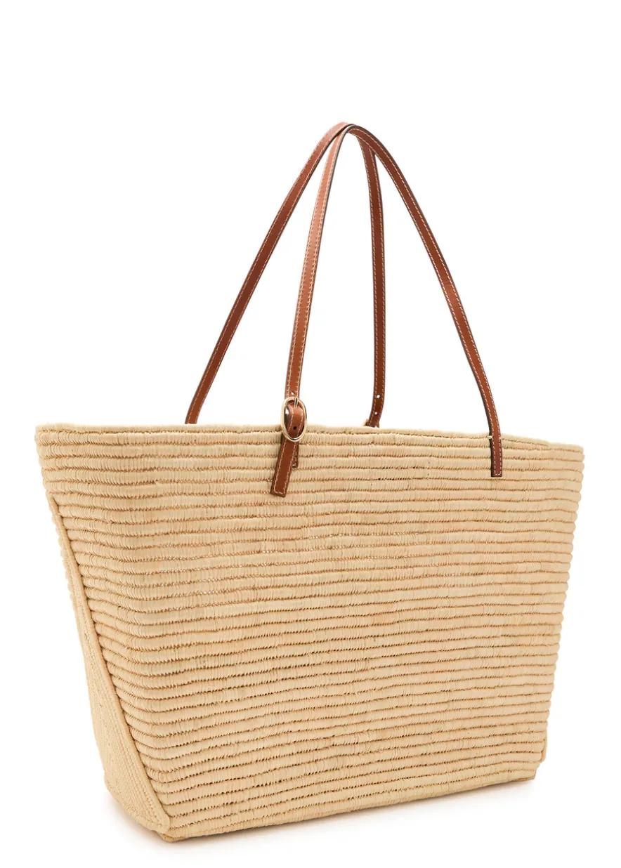 Ella large logo-embroidered raffia tote bag