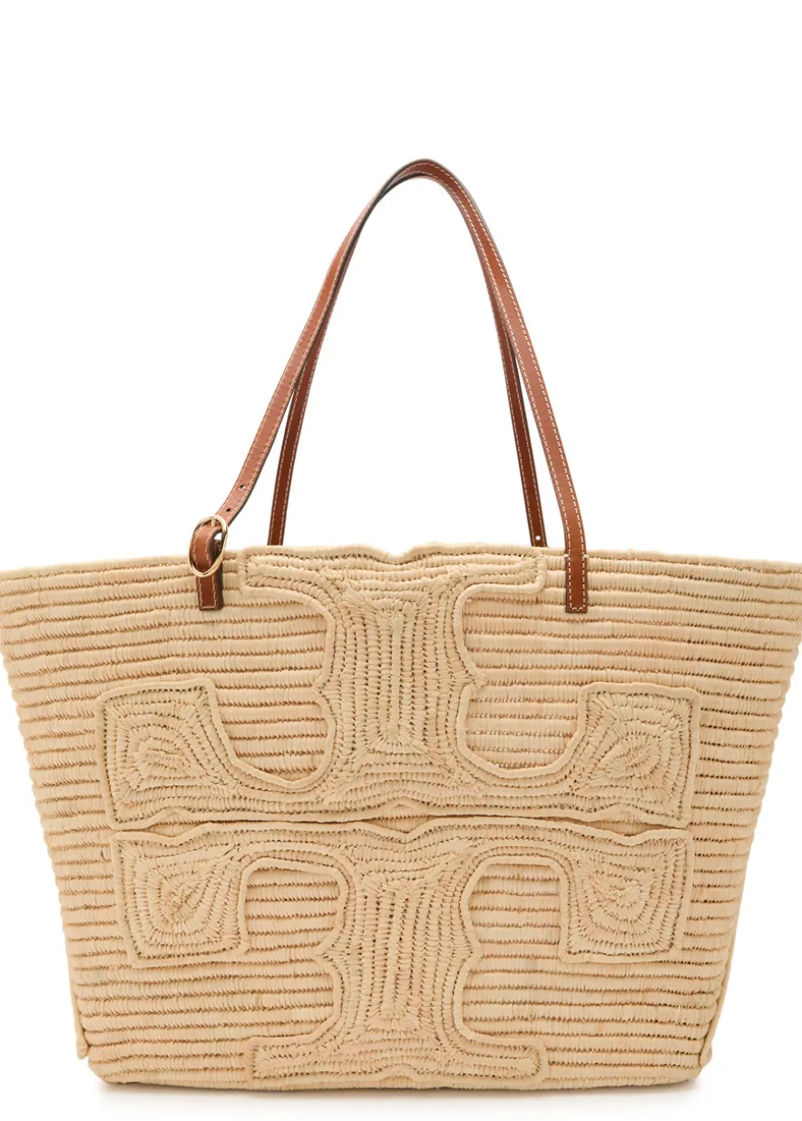 Ella large logo-embroidered raffia tote bag