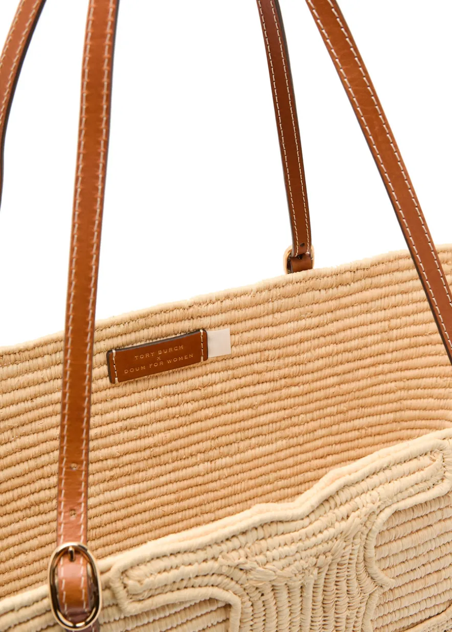 Ella large logo-embroidered raffia tote bag