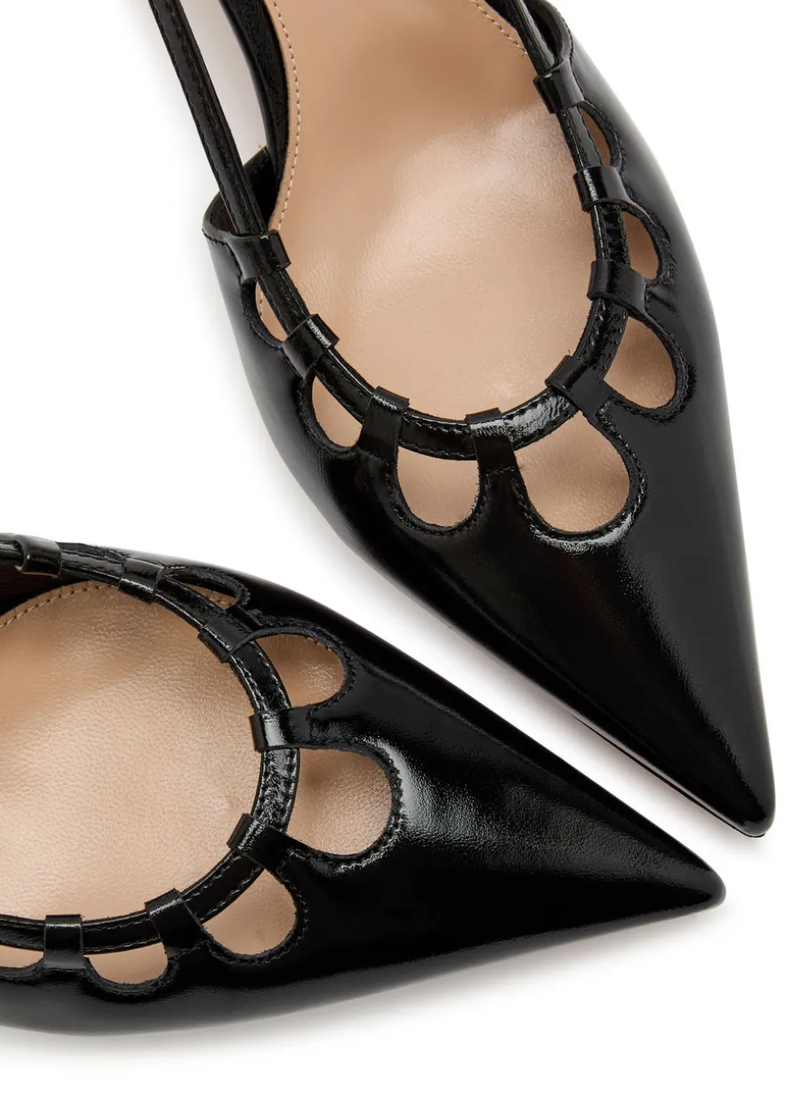 Eloise 55 cut-out glossed leather slingback pumps