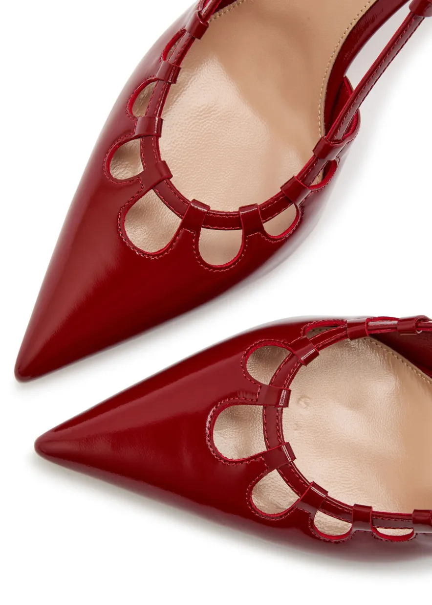 Eloise 85 cut-out glossed leather slingback pumps