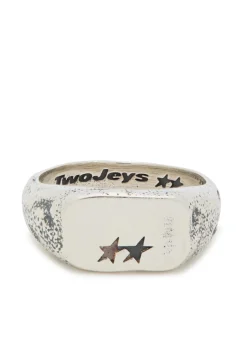 Elongated sterling silver-plated brass signet ring