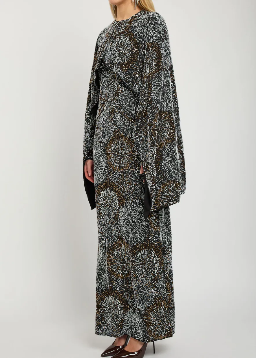 Embellished cape gown