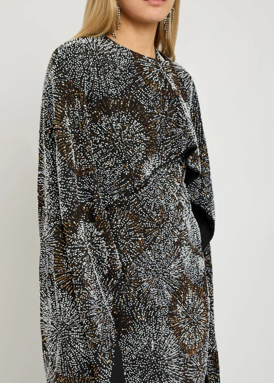 Embellished cape gown