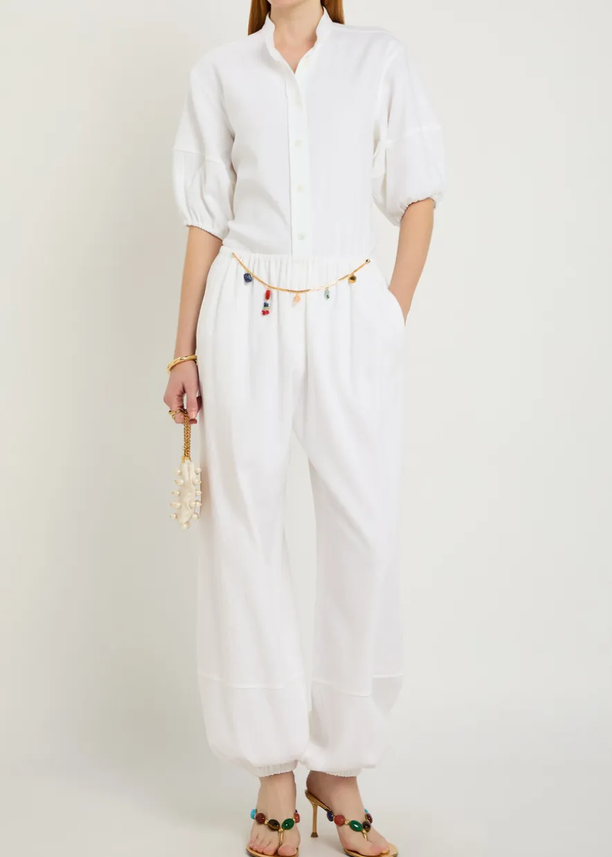 Embellished-chain balloon-leg cotton trousers